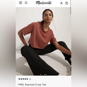 Madewell MWL Seamed Crop Tee - Cotton Jersey T Shirt Top - XXS